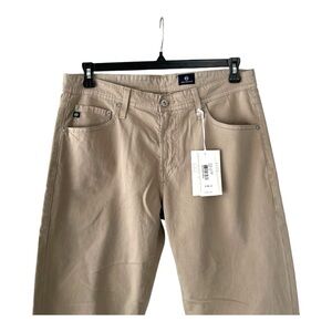 NWT Ag Adriano Goldschmied Grasuate Sueded Stretch Sateen pants in tan 33 x 34